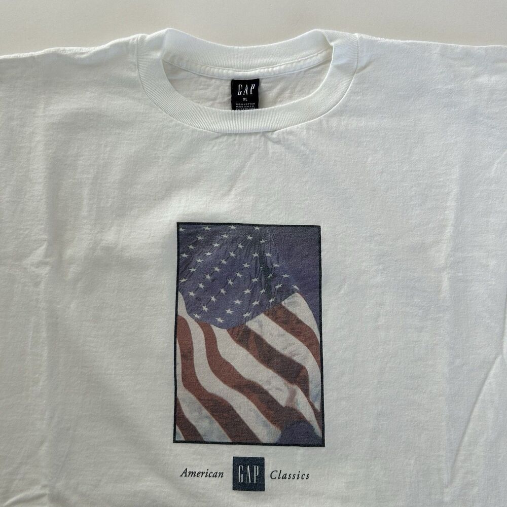 Vtg Gap T Shirt Mens XL USA Flag White Made In USA Cotton 1990s American Classic